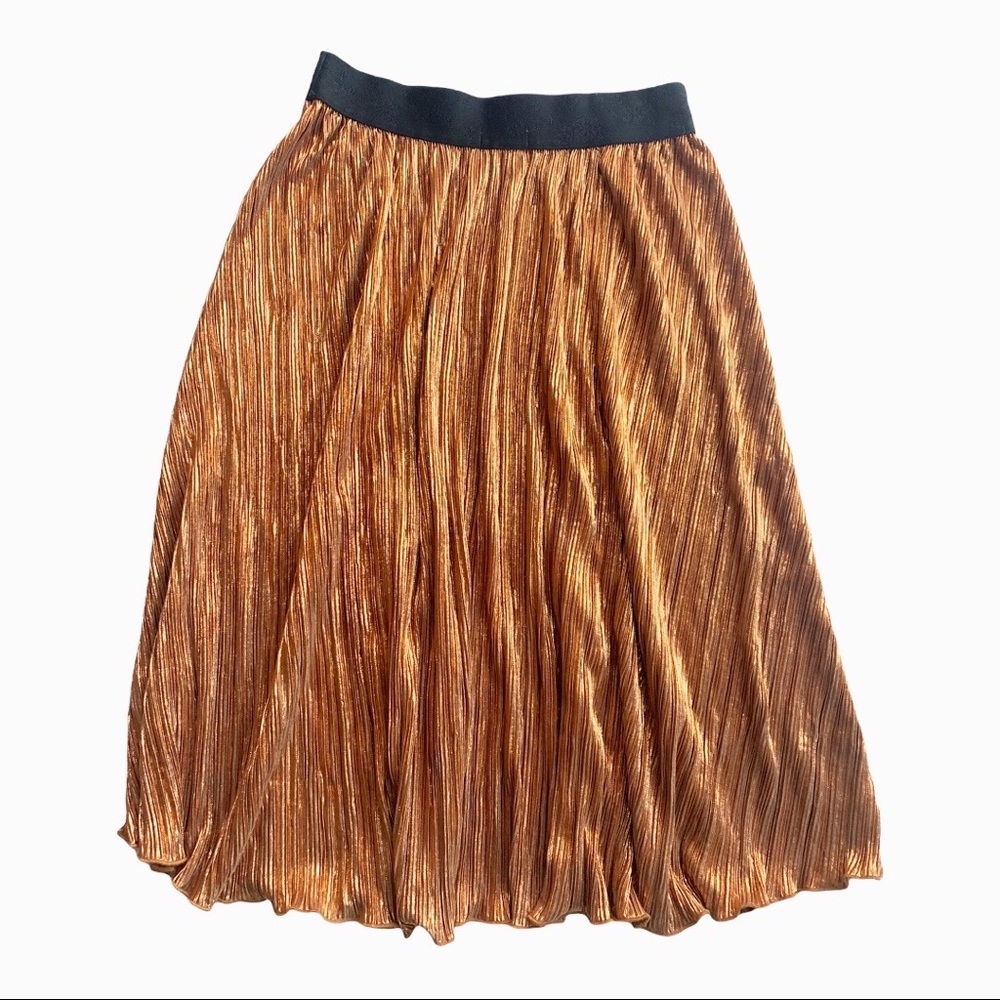 LuLaRoe Jill Metallic Copper Pleated MIDI Skirt Small